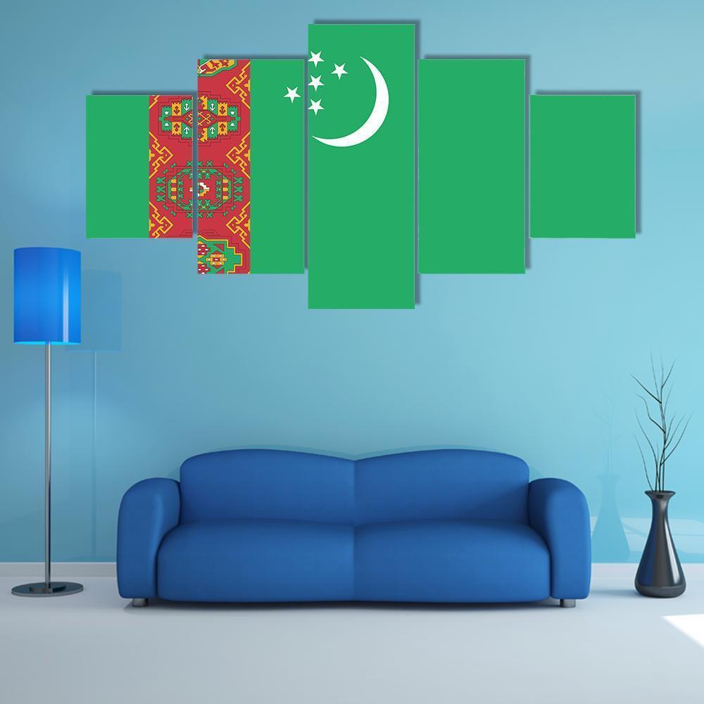Turkmenistan Flag Canvas Wall Art-5 Star-Gallery Wrap-62" x 32"-Tiaracle