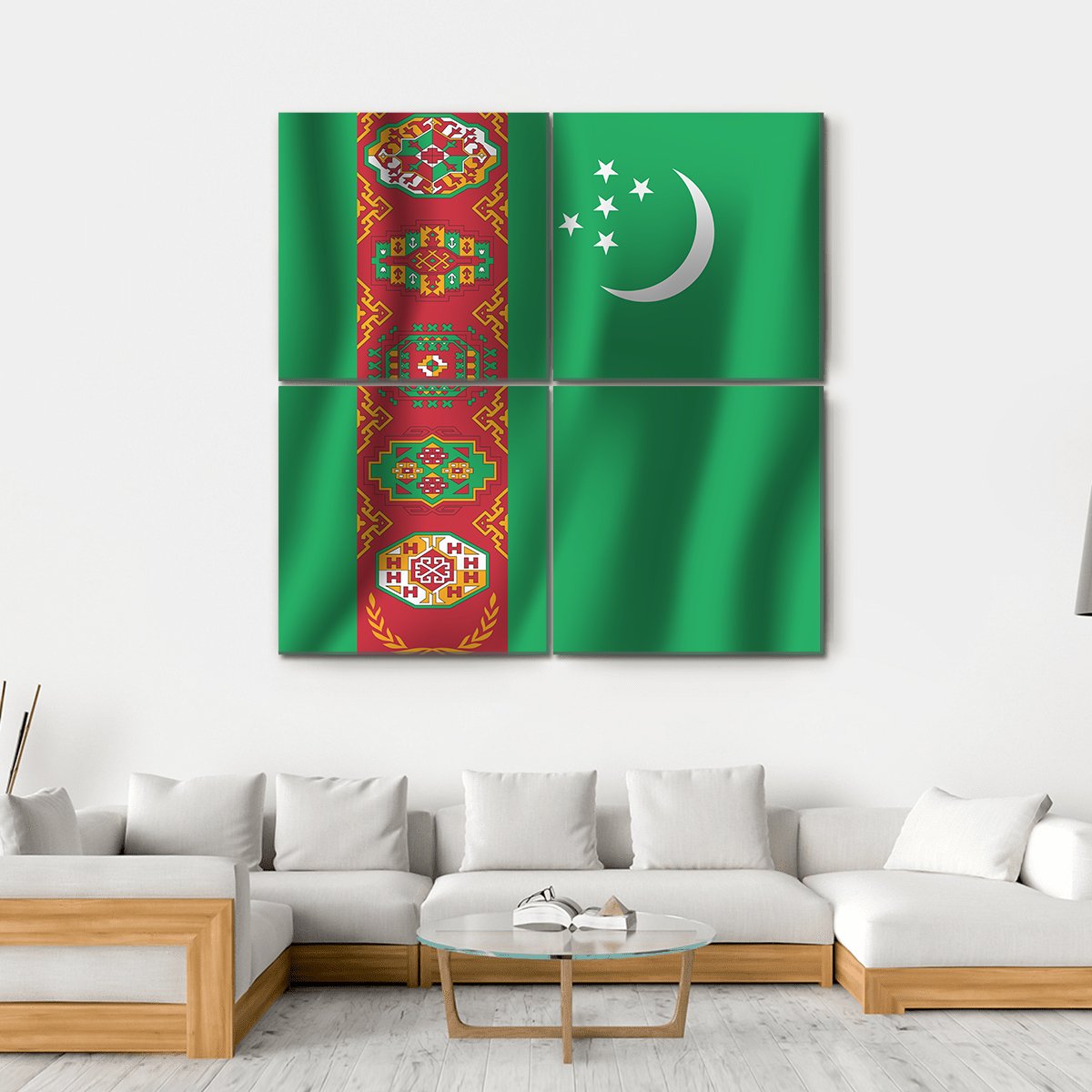 Turkmenistan Waving Flag Canvas Wall Art-4 Square-Gallery Wrap-17" x 17"-Tiaracle