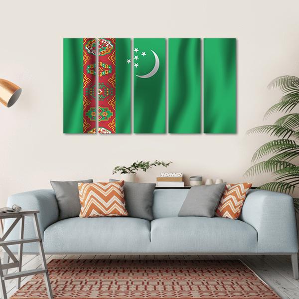 Turkmenistan Waving Flag Canvas Wall Art-5 Horizontal-Gallery Wrap-22" x 12"-Tiaracle