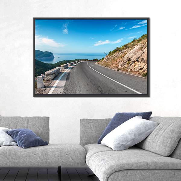 Turning Mountain Highway Canvas Wall Art-1 Piece-Floating Frame-24" x 16"-Tiaracle