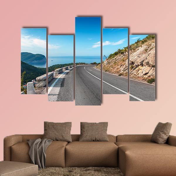 Turning Mountain Highway Canvas Wall Art-5 Pop-Gallery Wrap-47" x 32"-Tiaracle