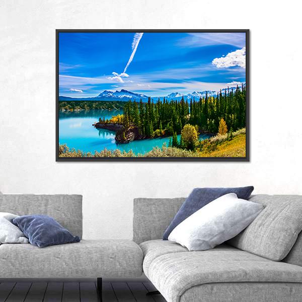 Turquoise Abraham Lake Panoramic Canvas Wall Art-1 Piece-36" x 12"-Tiaracle
