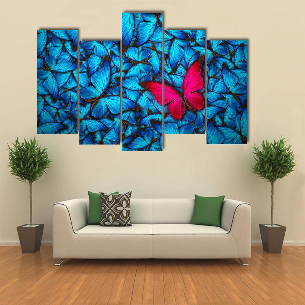Turquoise Butterflies Canvas Wall Art-5 Pop-Gallery Wrap-32" x 21"-Tiaracle
