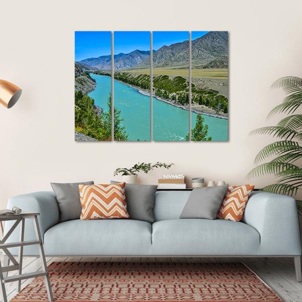 Turquoise Katun River In Russia Canvas Wall Art-4 Horizontal-Gallery Wrap-34" x 24"-Tiaracle