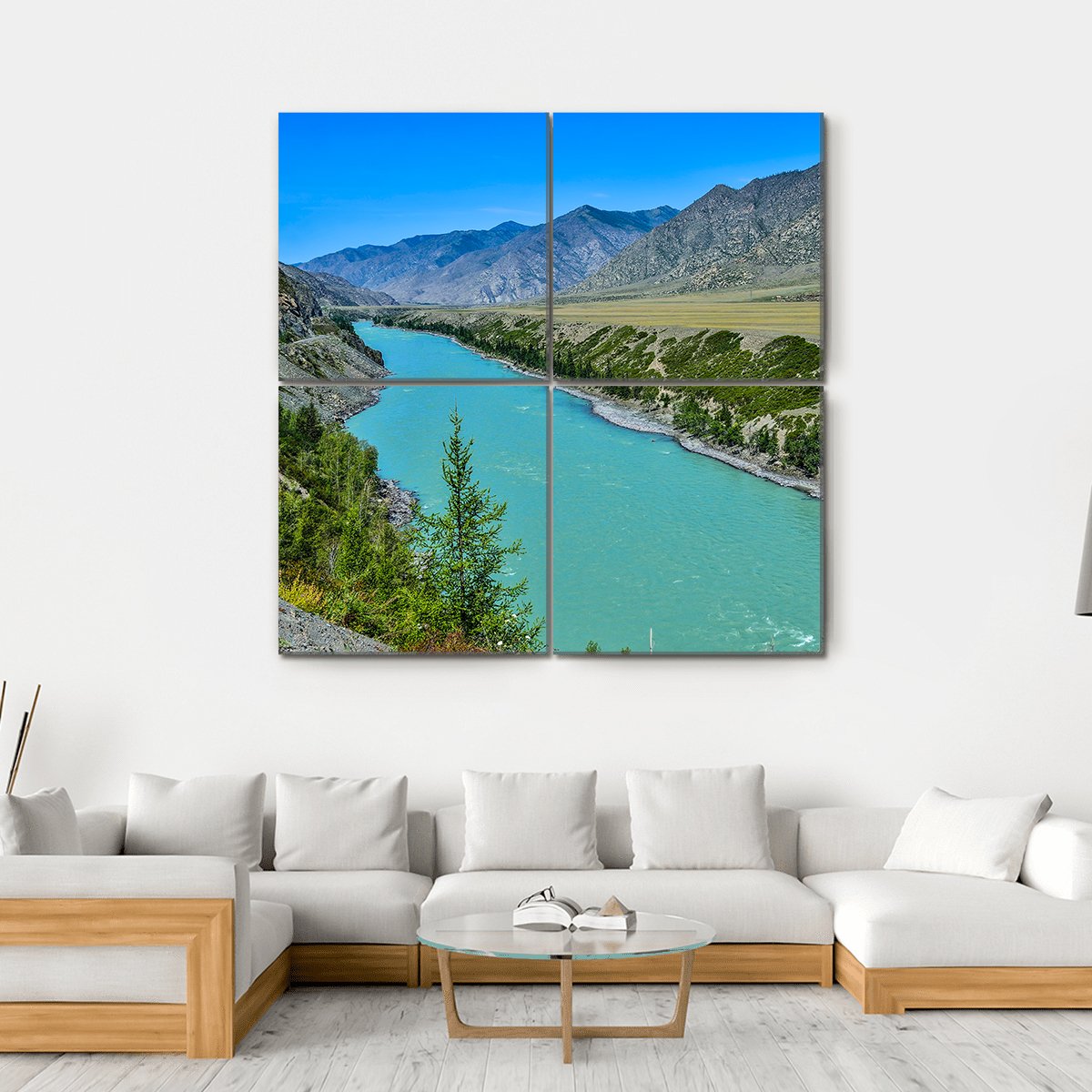 Turquoise Katun River In Russia Canvas Wall Art-4 Square-Gallery Wrap-17" x 17"-Tiaracle