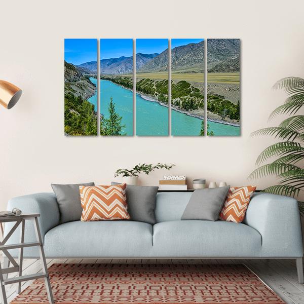 Turquoise Katun River In Russia Canvas Wall Art-5 Horizontal-Gallery Wrap-22" x 12"-Tiaracle