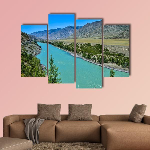 Turquoise Katun River In Russia Canvas Wall Art-4 Pop-Gallery Wrap-50" x 32"-Tiaracle