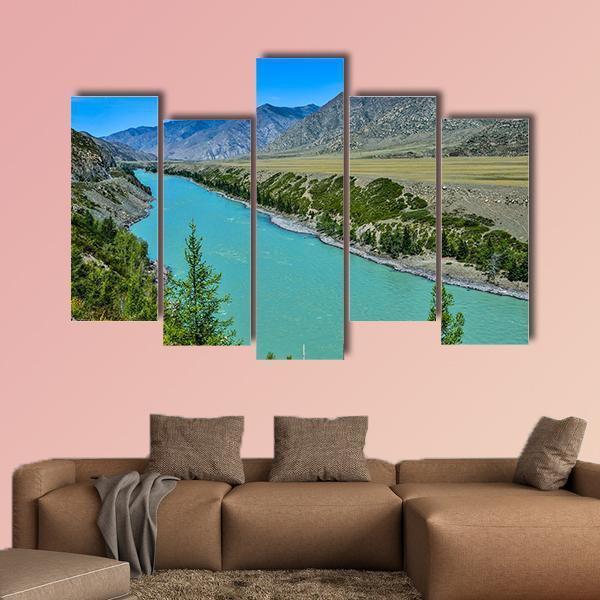Turquoise Katun River In Russia Canvas Wall Art-5 Pop-Gallery Wrap-47" x 32"-Tiaracle