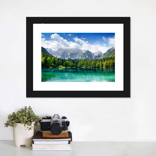 Turquoise Lake In Forest Canvas Wall Art-1 Piece-Framed Print-20" x 16"-Tiaracle