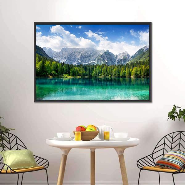 Turquoise Lake In Forest Canvas Wall Art-3 Horizontal-Gallery Wrap-25" x 16"-Tiaracle