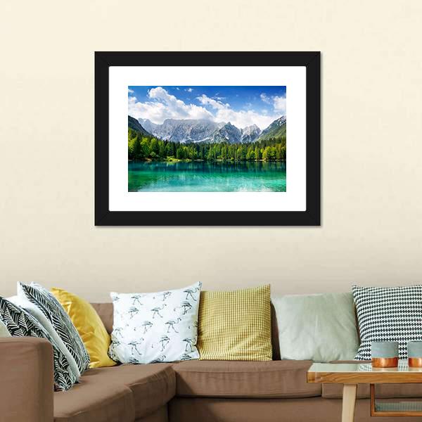 Turquoise Lake In Forest Canvas Wall Art-3 Horizontal-Gallery Wrap-25" x 16"-Tiaracle