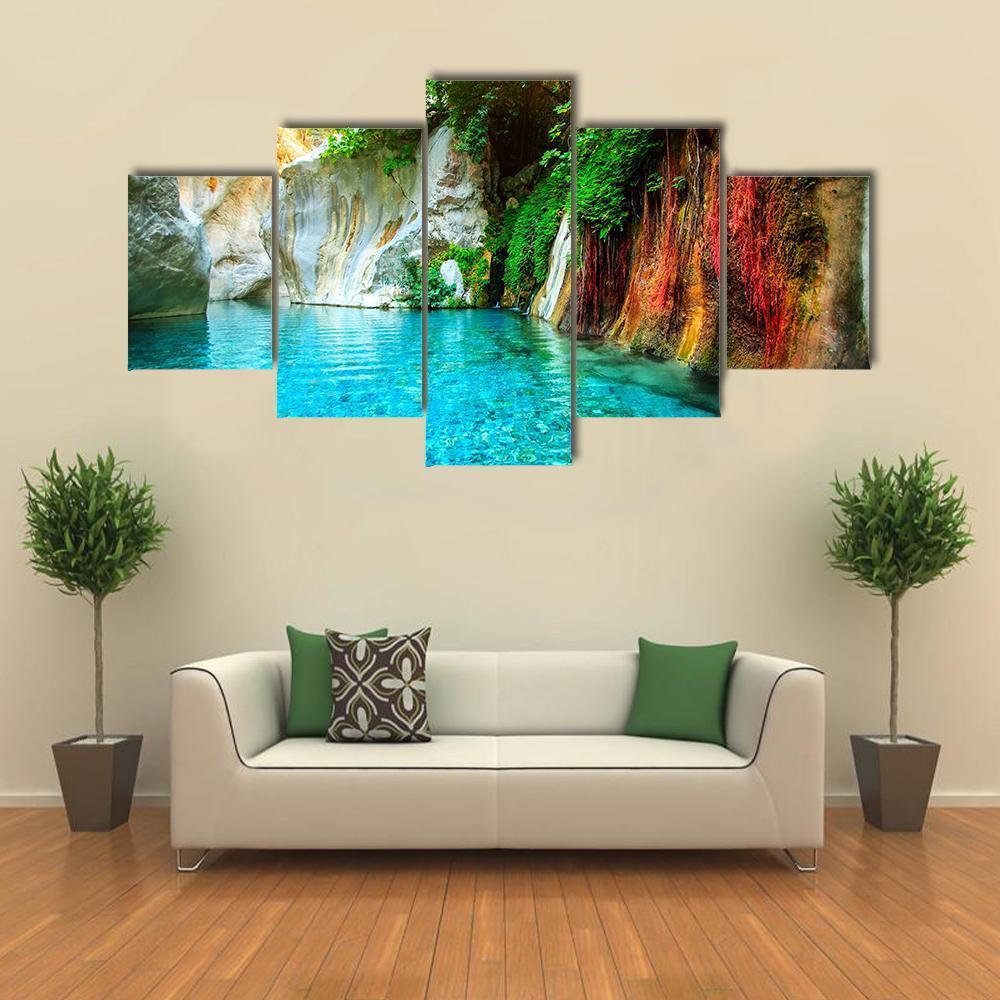 Turquoise Lake Turkey Canvas Wall Art-5 Star-Gallery Wrap-62" x 32"-Tiaracle