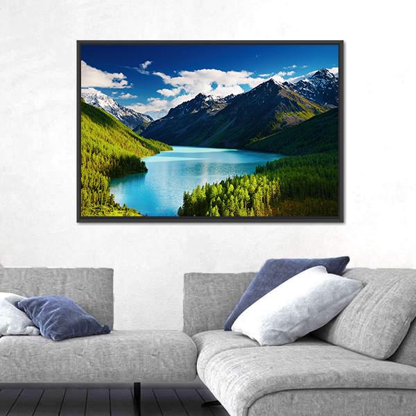 Turquoise lake Kucherlinskoe in Altai mountains Canvas Wall Art-1 Piece-Floating Frame-24" x 16"-Tiaracle