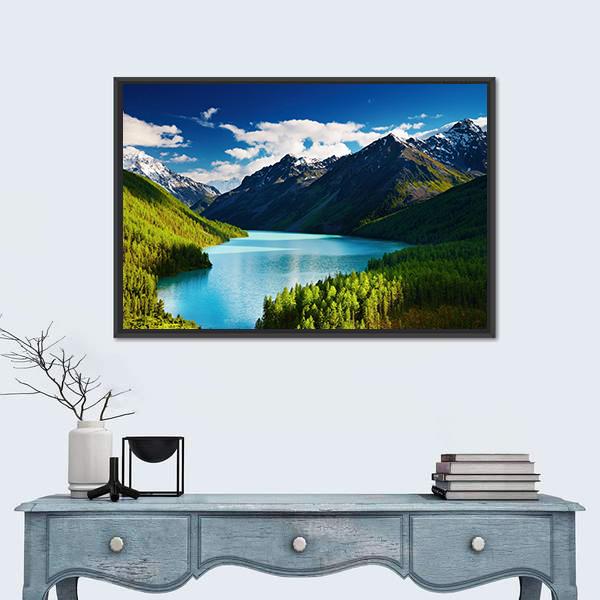 Turquoise lake Kucherlinskoe in Altai mountains Canvas Wall Art-3 Horizontal-Gallery Wrap-25" x 16"-Tiaracle