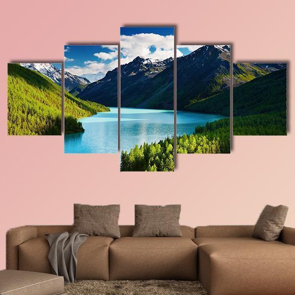Turquoise lake Kucherlinskoe in Altai mountains Canvas Wall Art-5 Star-Gallery Wrap-62" x 32"-Tiaracle