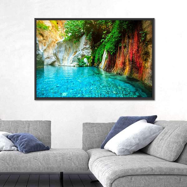 Turquoise Lake Turkey Canvas Wall Art-1 Piece-Floating Frame-24" x 16"-Tiaracle