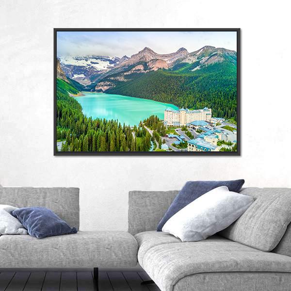 Turquoise Louise Lake Canvas Wall Art-1 Piece-Floating Frame-24" x 16"-Tiaracle