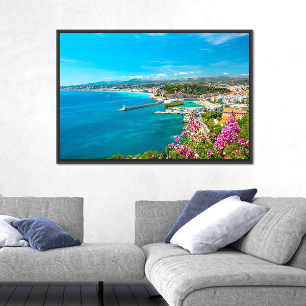 Turquoise Mediterranean Sea And Blue Sky Canvas Wall Art-1 Piece-Floating Frame-24" x 16"-Tiaracle