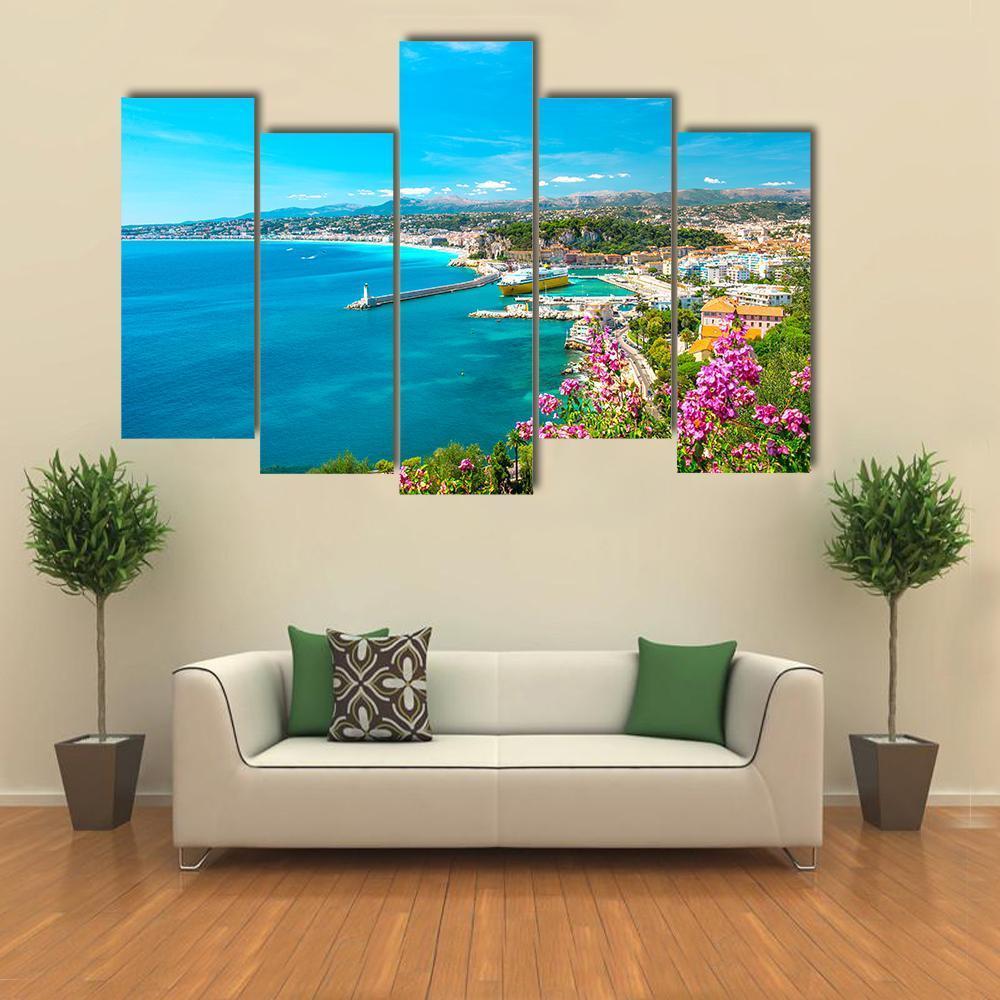 Turquoise Mediterranean Sea And Blue Sky Canvas Wall Art-5 Pop-Gallery Wrap-47" x 32"-Tiaracle