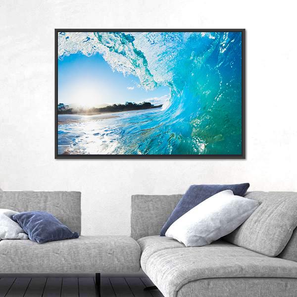 Turquoise Ocean Wave Canvas Wall Art-1 Piece-Floating Frame-24" x 16"-Tiaracle