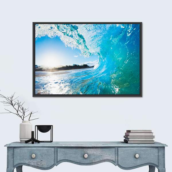 Turquoise Ocean Wave Canvas Wall Art-5 Horizontal-Gallery Wrap-22" x 12"-Tiaracle