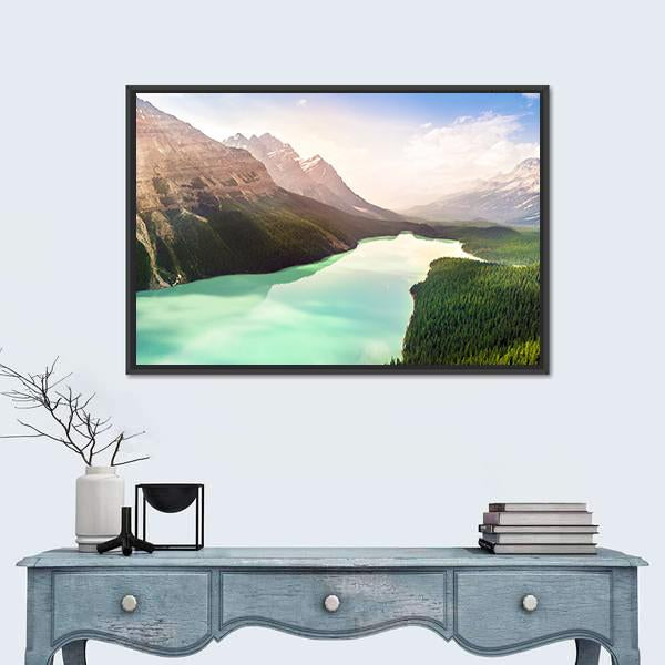 Turquoise Peyto Lake In Canada Canvas Wall Art-3 Horizontal-Gallery Wrap-25" x 16"-Tiaracle