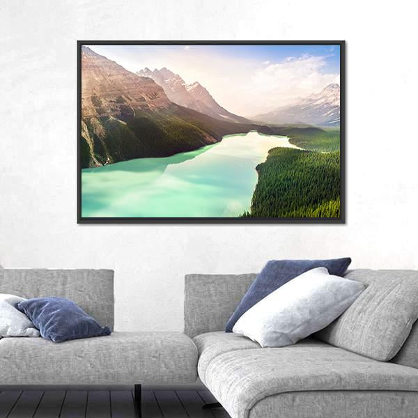 Turquoise Peyto Lake In Canada Canvas Wall Art-1 Piece-Floating Frame-24" x 16"-Tiaracle