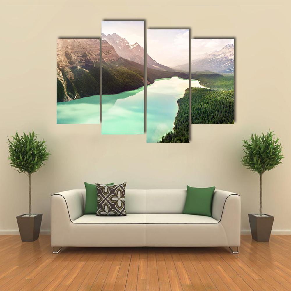 Turquoise Peyto Lake In Canada Canvas Wall Art-4 Pop-Gallery Wrap-50" x 32"-Tiaracle