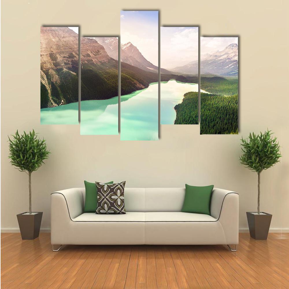Turquoise Peyto Lake In Canada Canvas Wall Art-5 Pop-Gallery Wrap-47" x 32"-Tiaracle