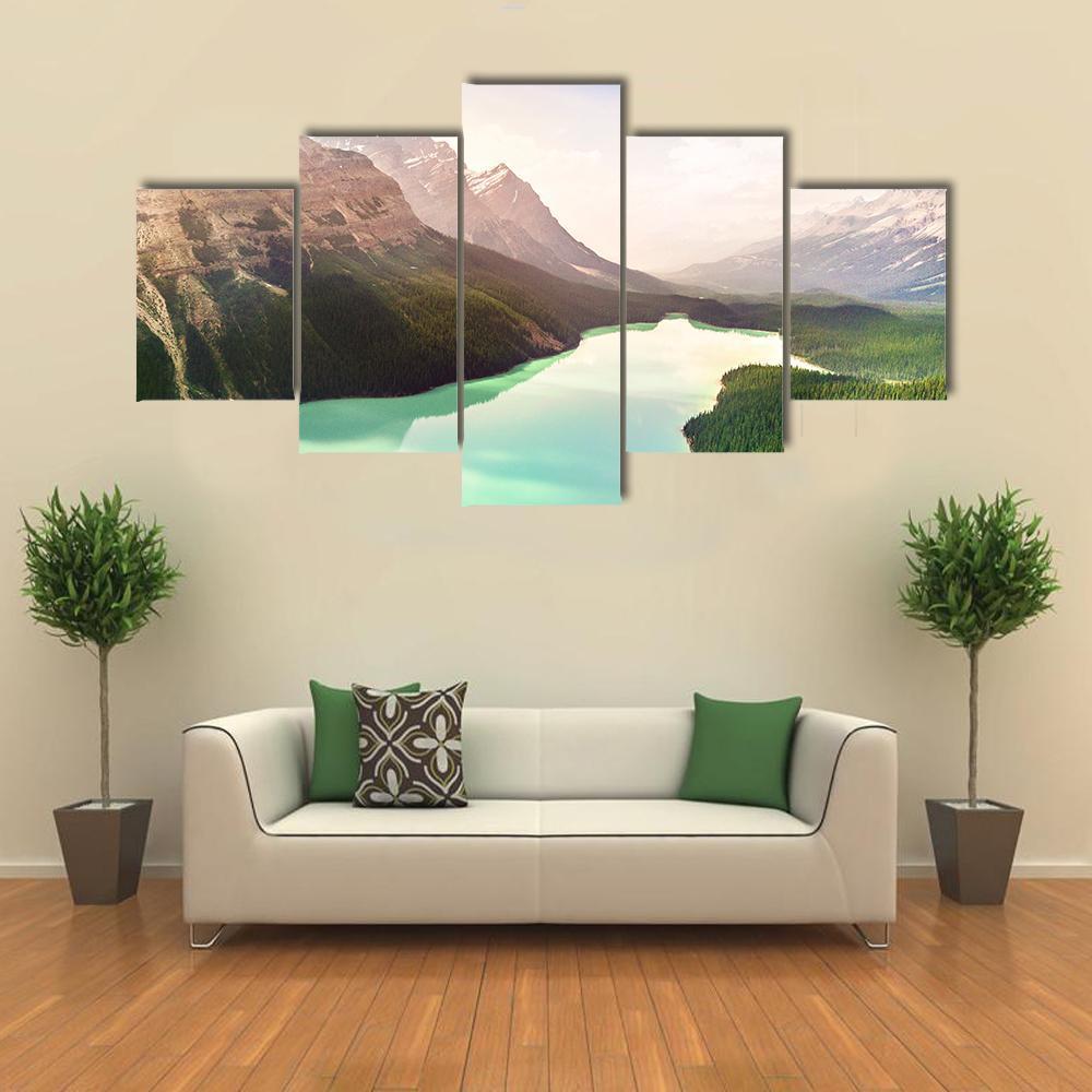 Turquoise Peyto Lake In Canada Canvas Wall Art-5 Star-Gallery Wrap-62" x 32"-Tiaracle