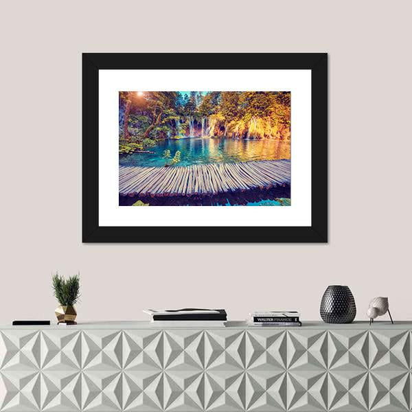 Turquoise Water And Sunny Beams In Plitvice Lakes Canvas Wall Art-3 Horizontal-Gallery Wrap-25" x 16"-Tiaracle