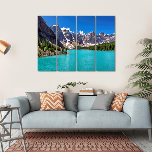 Turquoise Water Of Moraine Lake Canvas Wall Art-4 Horizontal-Gallery Wrap-34" x 24"-Tiaracle