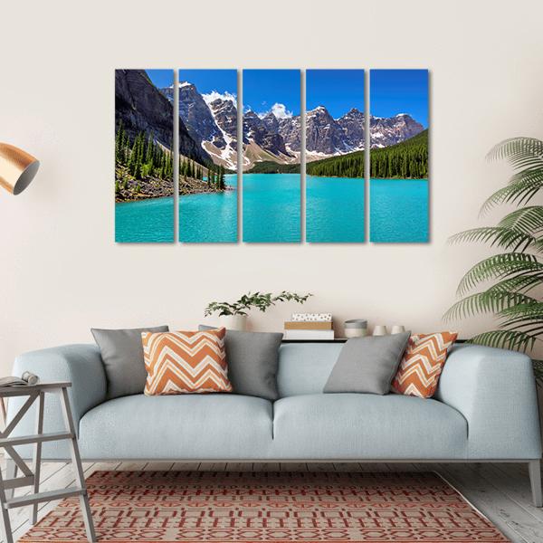 Turquoise Water Of Moraine Lake Canvas Wall Art-5 Horizontal-Gallery Wrap-22" x 12"-Tiaracle