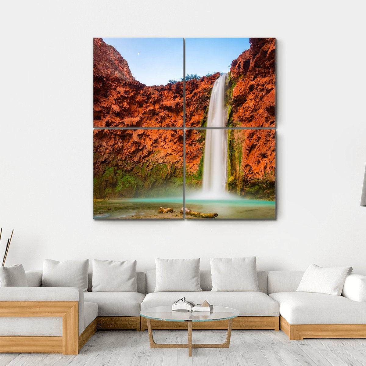 Turquoise Waters Of Mooney Falls Canvas Wall Art-4 Square-Gallery Wrap-17" x 17"-Tiaracle