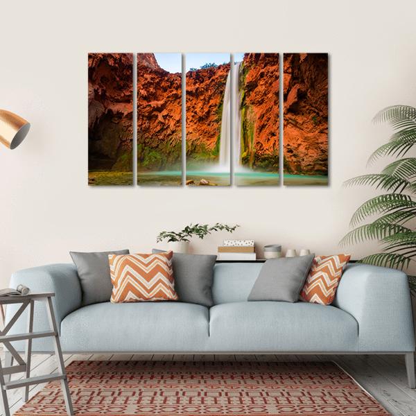 Turquoise Waters Of Mooney Falls Canvas Wall Art-5 Horizontal-Gallery Wrap-22" x 12"-Tiaracle