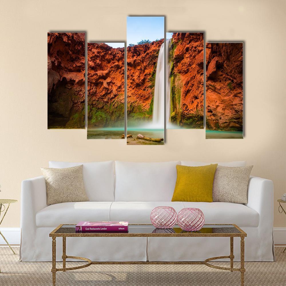 Turquoise Waters Of Mooney Falls Canvas Wall Art-5 Pop-Gallery Wrap-47" x 32"-Tiaracle
