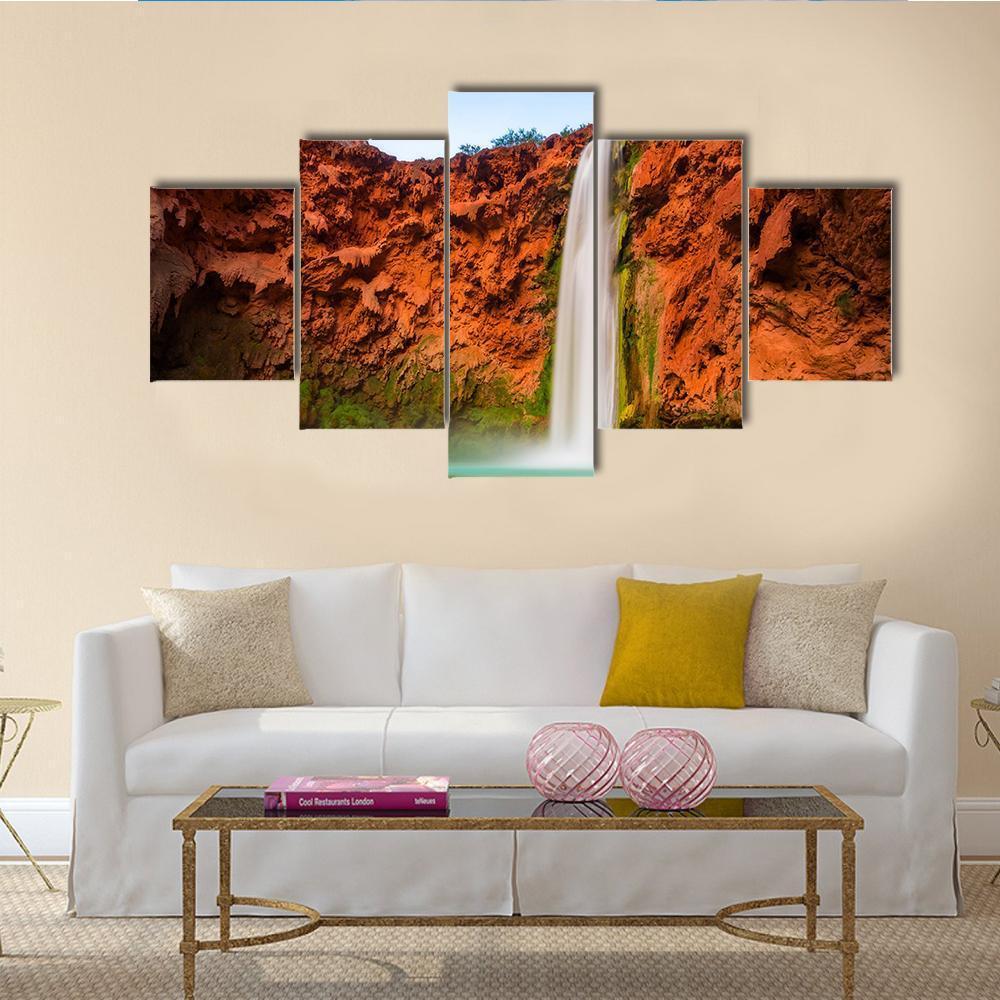 Turquoise Waters Of Mooney Falls Canvas Wall Art-5 Star-Gallery Wrap-62" x 32"-Tiaracle