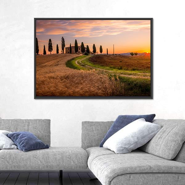 Tuscan Sunrise Landscape Canvas Wall Art-1 Piece-Floating Frame-24" x 16"-Tiaracle