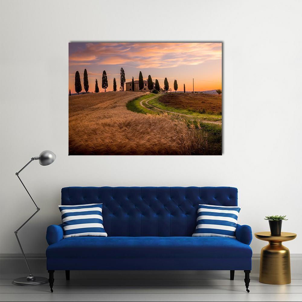 Tuscan Sunrise Landscape Canvas Wall Art-1 Piece-Gallery Wrap-36" x 24"-Tiaracle