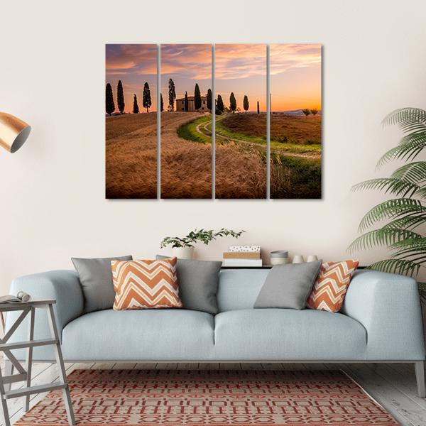 Tuscan Sunrise Landscape Canvas Wall Art-4 Horizontal-Gallery Wrap-34" x 24"-Tiaracle