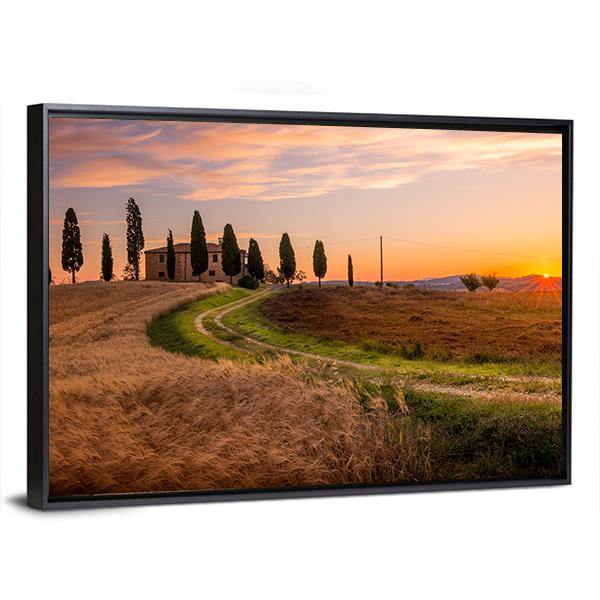 Tuscan Sunrise Landscape Canvas Wall Art-3 Horizontal-Gallery Wrap-25" x 16"-Tiaracle
