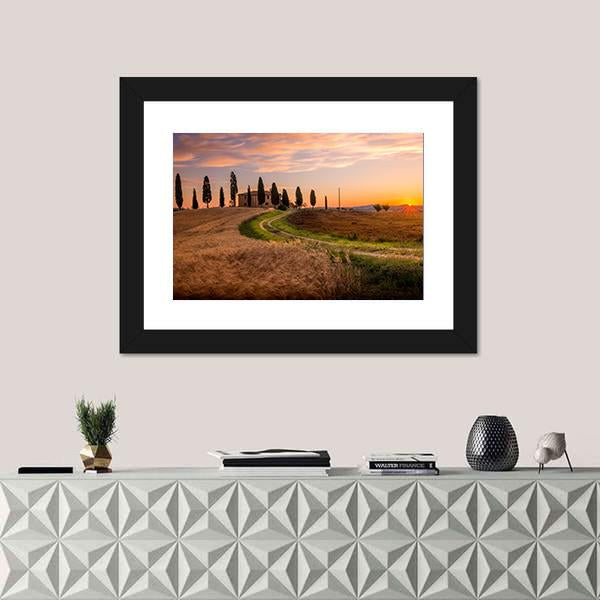 Tuscan Sunrise Landscape Canvas Wall Art-5 Horizontal-Gallery Wrap-22" x 12"-Tiaracle