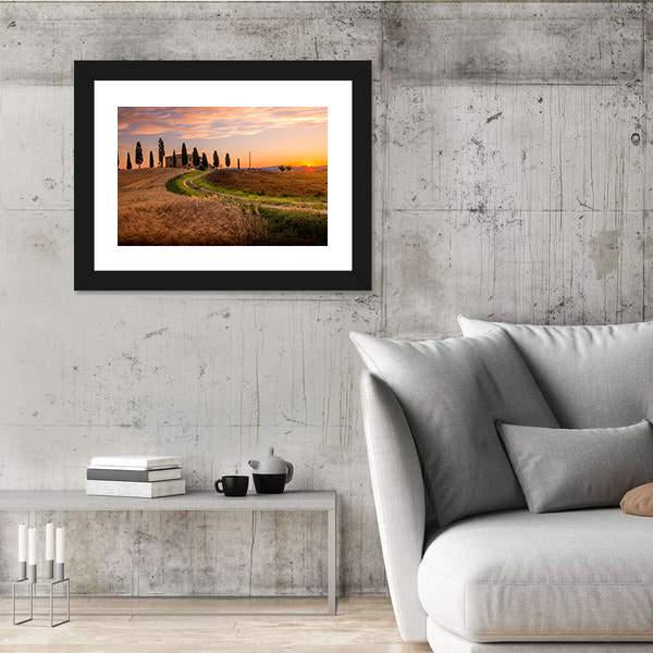 Tuscan Sunrise Landscape Canvas Wall Art-5 Horizontal-Gallery Wrap-22" x 12"-Tiaracle