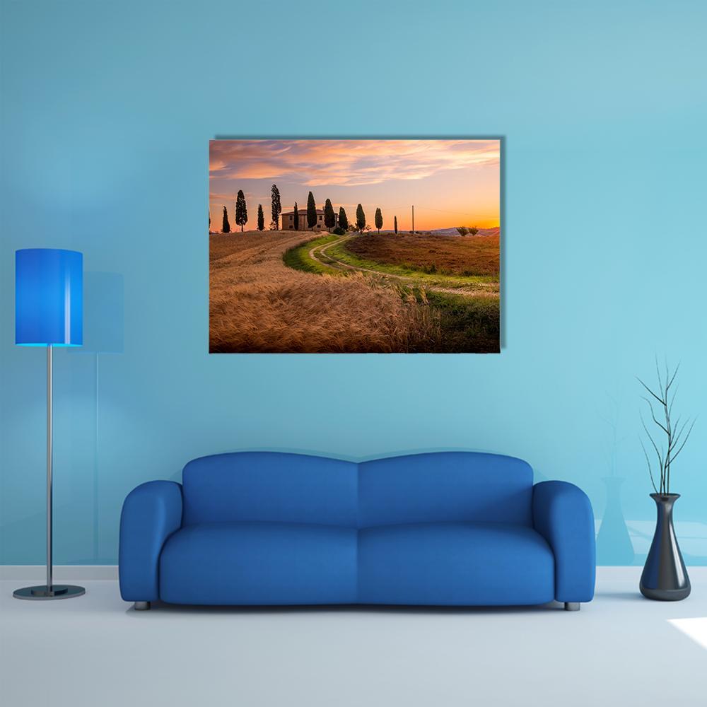 Tuscan Sunrise Landscape Canvas Wall Art-1 Piece-Gallery Wrap-48" x 32"-Tiaracle