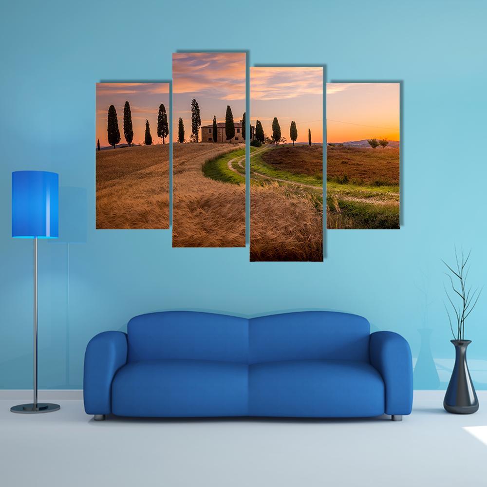 Tuscan Sunrise Landscape Canvas Wall Art-1 Piece-Gallery Wrap-48" x 32"-Tiaracle