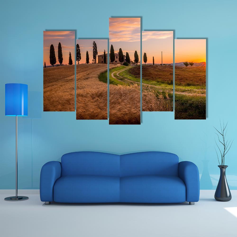 Tuscan Sunrise Landscape Canvas Wall Art-5 Pop-Gallery Wrap-47" x 32"-Tiaracle