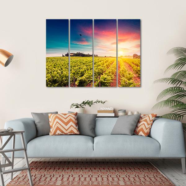 Tuscan vineyards At Sunset Canvas Wall Art-4 Horizontal-Gallery Wrap-34" x 24"-Tiaracle