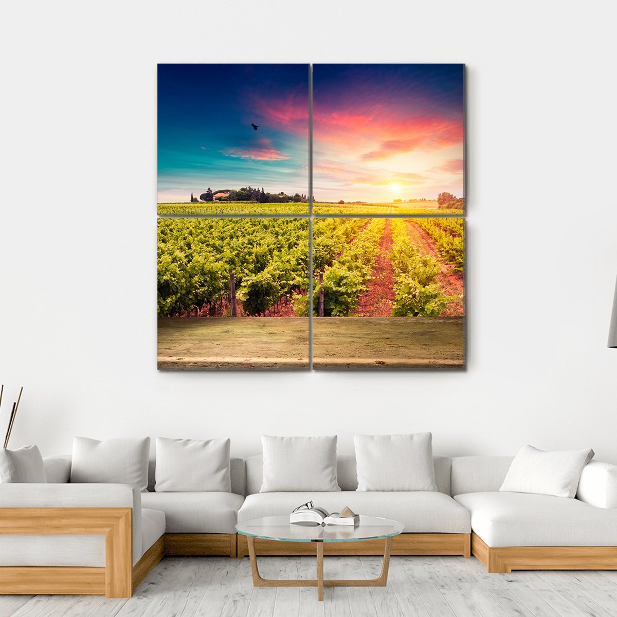 Tuscan vineyards At Sunset Canvas Wall Art-4 Square-Gallery Wrap-17" x 17"-Tiaracle