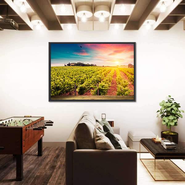Tuscan vineyards At Sunset Canvas Wall Art-3 Horizontal-Gallery Wrap-25" x 16"-Tiaracle
