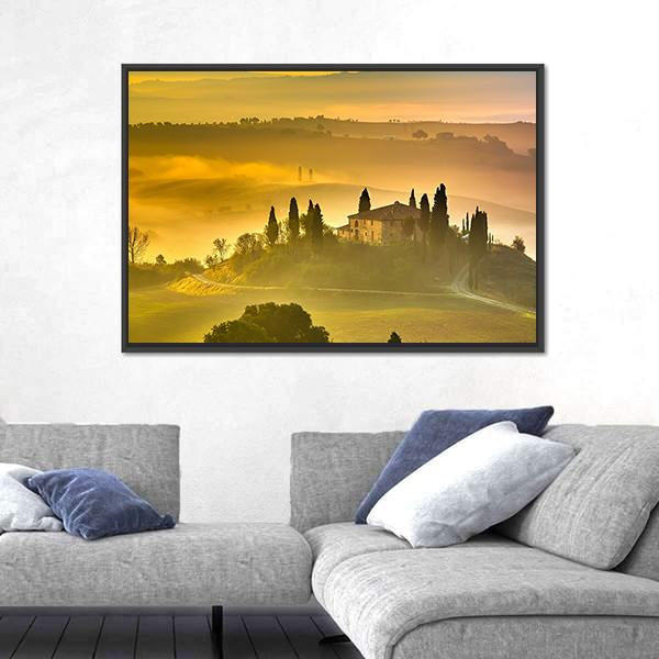 Tuscany At Early Morning Canvas Wall Art-1 Piece-Floating Frame-24" x 16"-Tiaracle